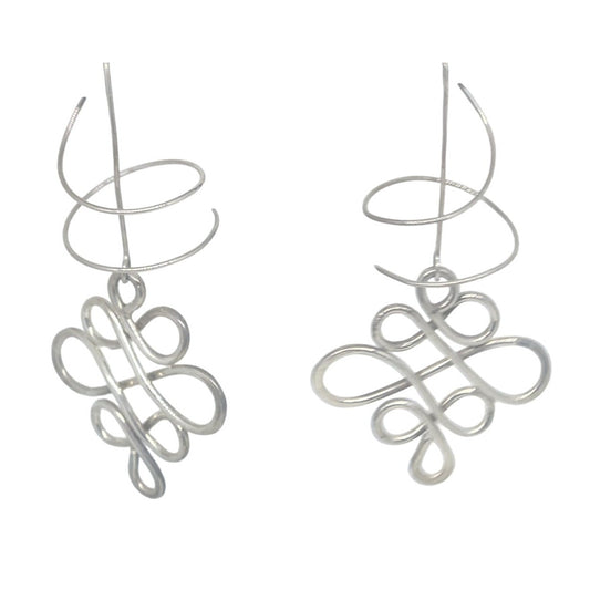Earrings 925 Silver 12.1 gr Infinity Design Geometric 40mm Hanger 40mm x 80mm