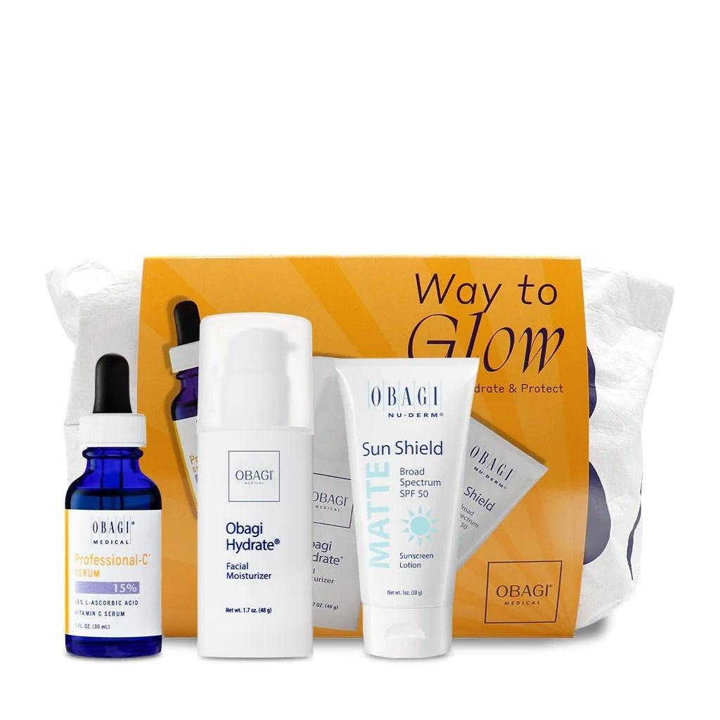 Obagi Way To Glow Set Professional-C Serum 15% (full-size) Hydrate (full-size) Sun Shield Matte SPF 50 (travel-size)