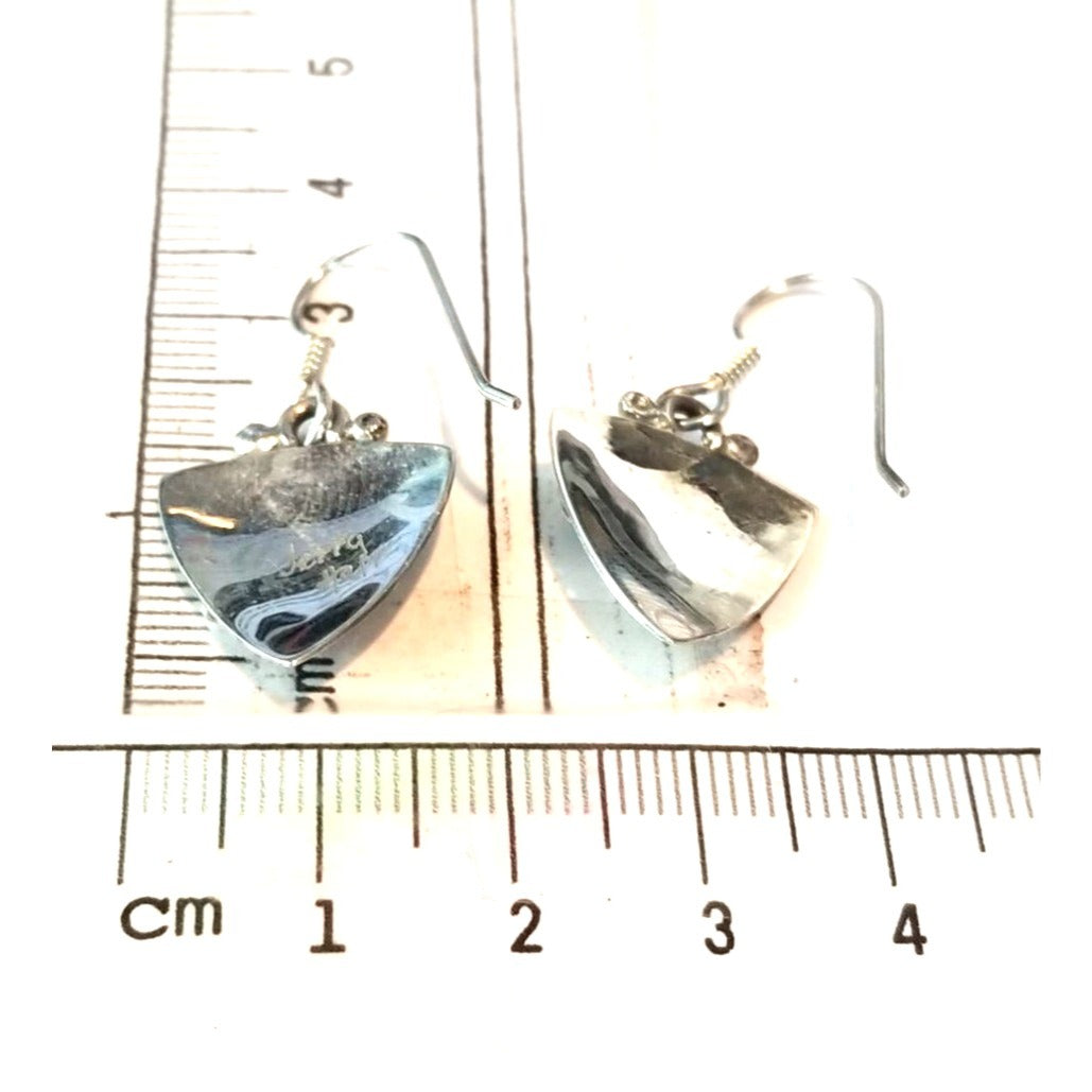 Earrings Silver Garnet  4.1 Gr  20 ct  2 cm  x 2 cm  Triangle 0.5 cm Silver