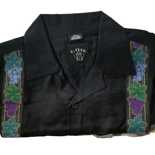 D. Club Original Shirt Men Medium Wine  Grapes Decor Sides Short Sleeve Button-Up  Shirt 100% Rayon