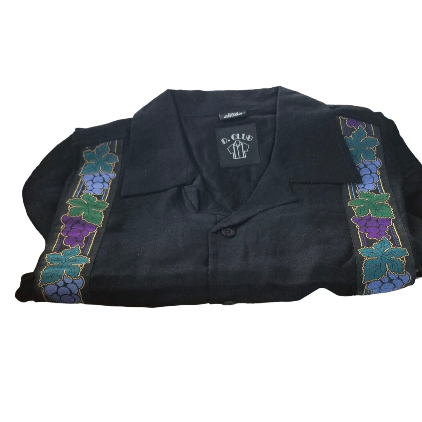 D. Club Original Shirt Men Medium Wine  Grapes Decor Sides Short Sleeve Button-Up  Shirt 100% Rayon