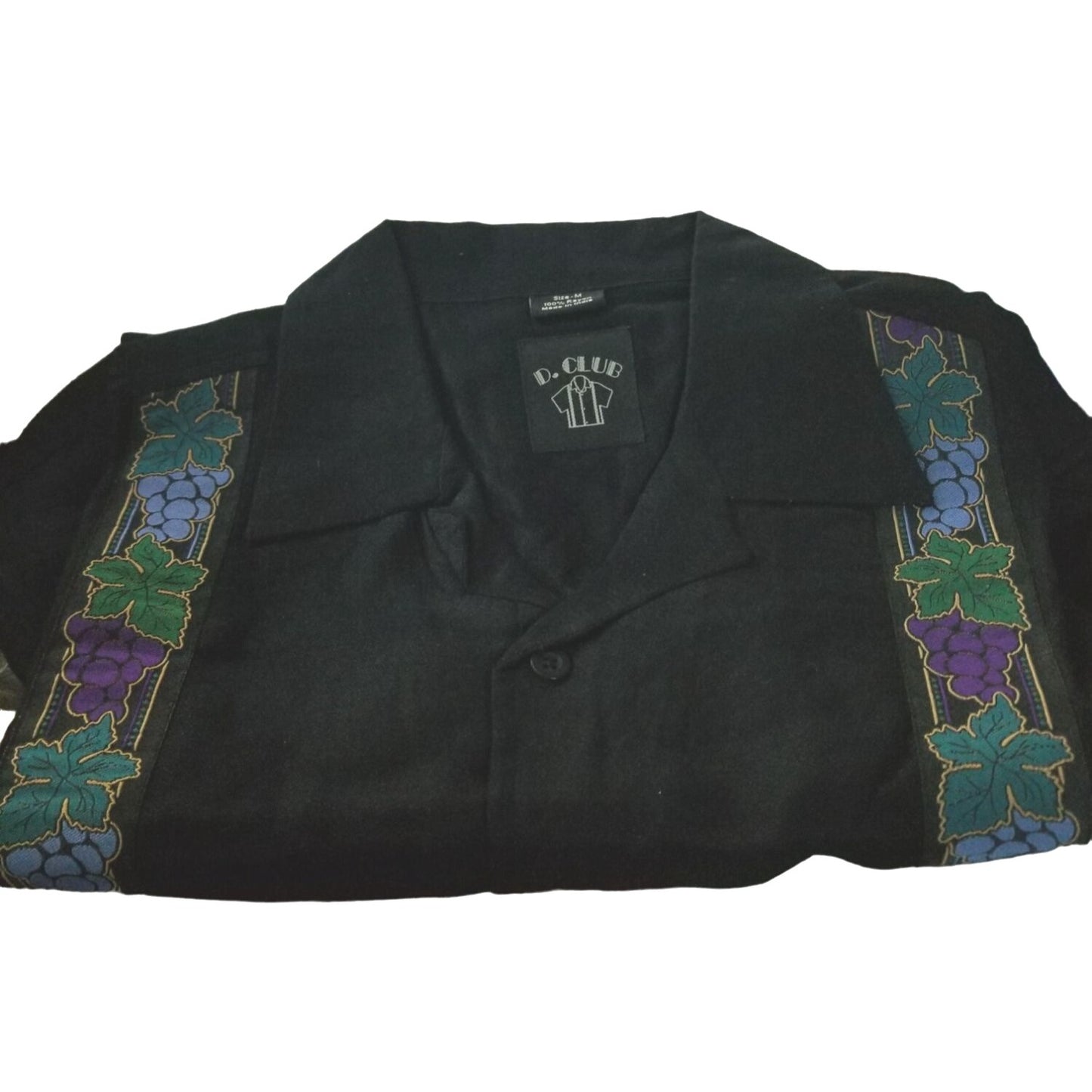 D. Club Original Shirt Men Medium Wine  Grapes Decor Sides Short Sleeve Button-Up  Shirt 100% Rayon