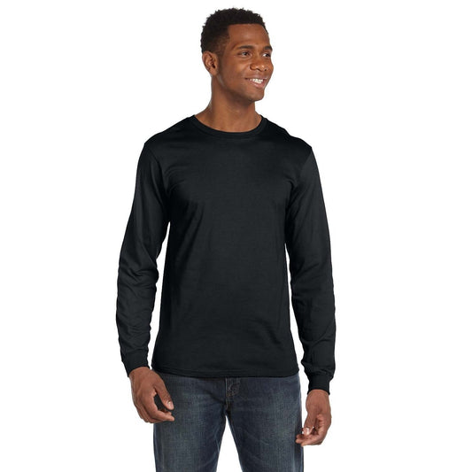 T-Shirt Black Long Sleeve Anvil 100% Cotton Size Large Comfort Fit