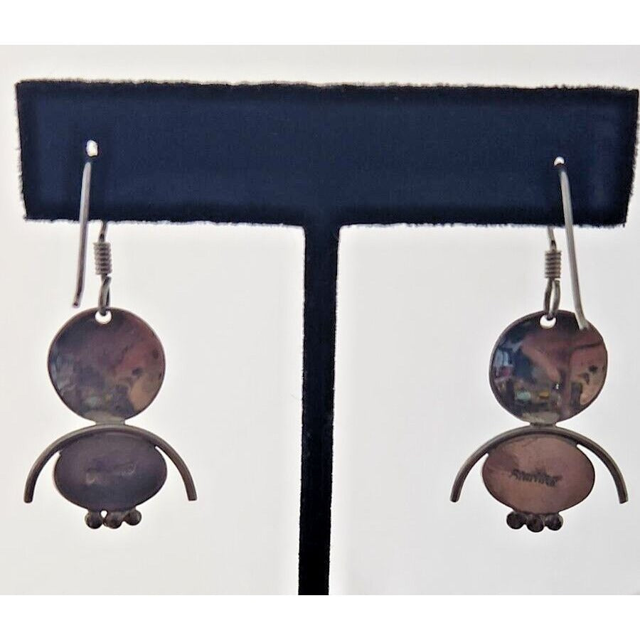 Earrings Oval Amber Circle Top 925 Silver Weight 5.5 Gr Handmade