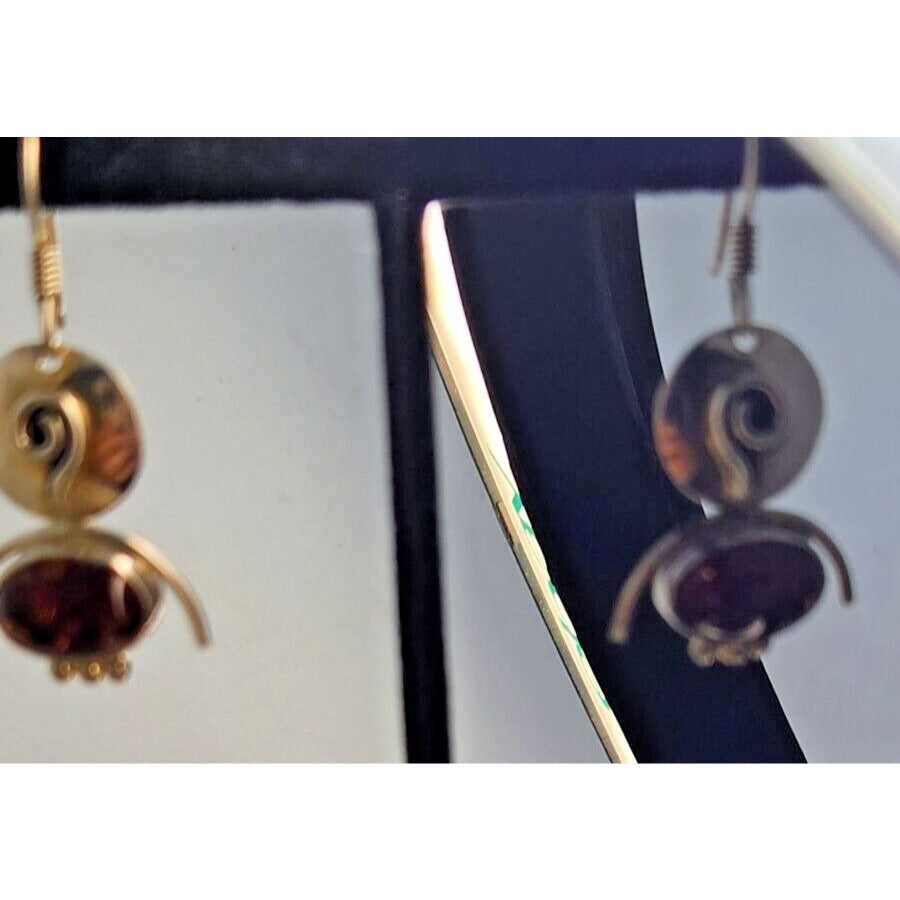 Earrings Oval Amber Circle Top 925 Silver Weight 5.5 Gr Handmade