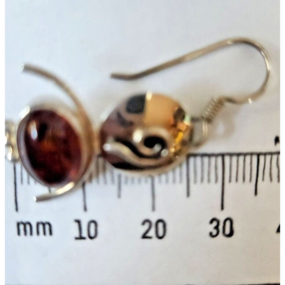Earrings Oval Amber Circle Top 925 Silver Weight 5.5 Gr Handmade