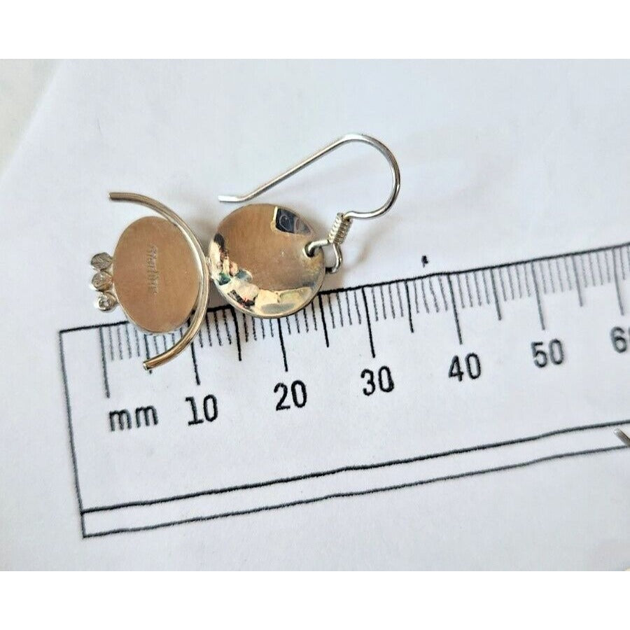 Earrings Oval Amber Circle Top 925 Silver Weight 5.5 Gr Handmade