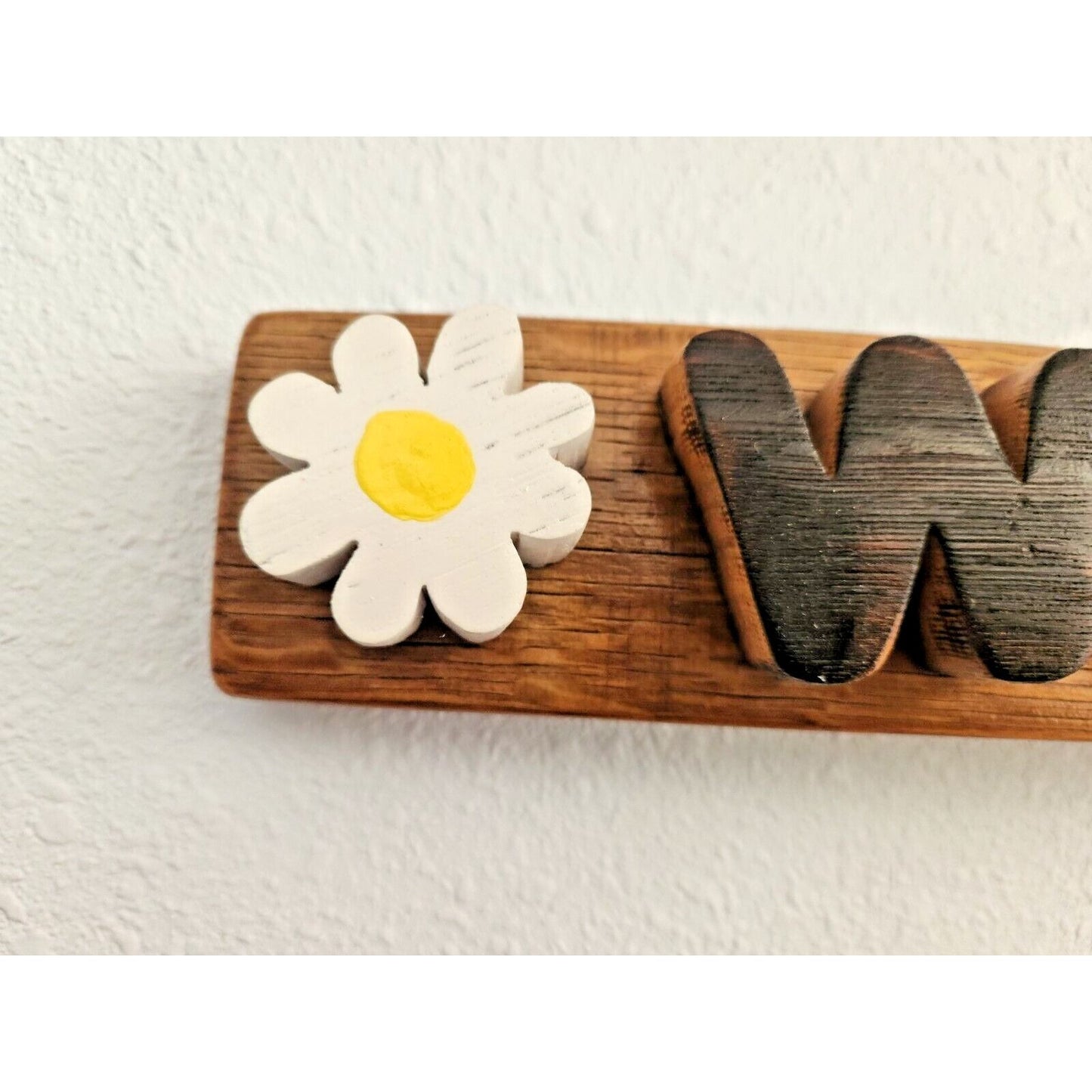 Wood Sign Wine Stave says "Welcome", Flowers on ends Letters Cut from Stave