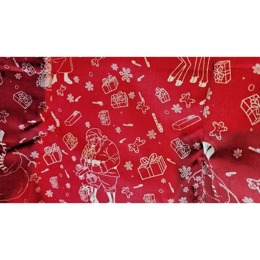 Material  Fabric Red Cotton Christmas Santa Reindeer Mrs Claus Snowmen Expelling