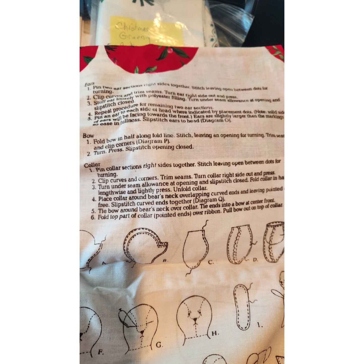 Material Fabric Christmas Santa Bear in Chimney Pattern Instructions