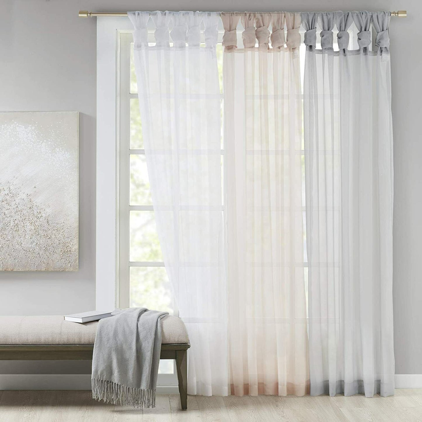 Madison Park DIY Twisted Tab Sheer Window Curtain Panel Pair Voile Privacy Drape