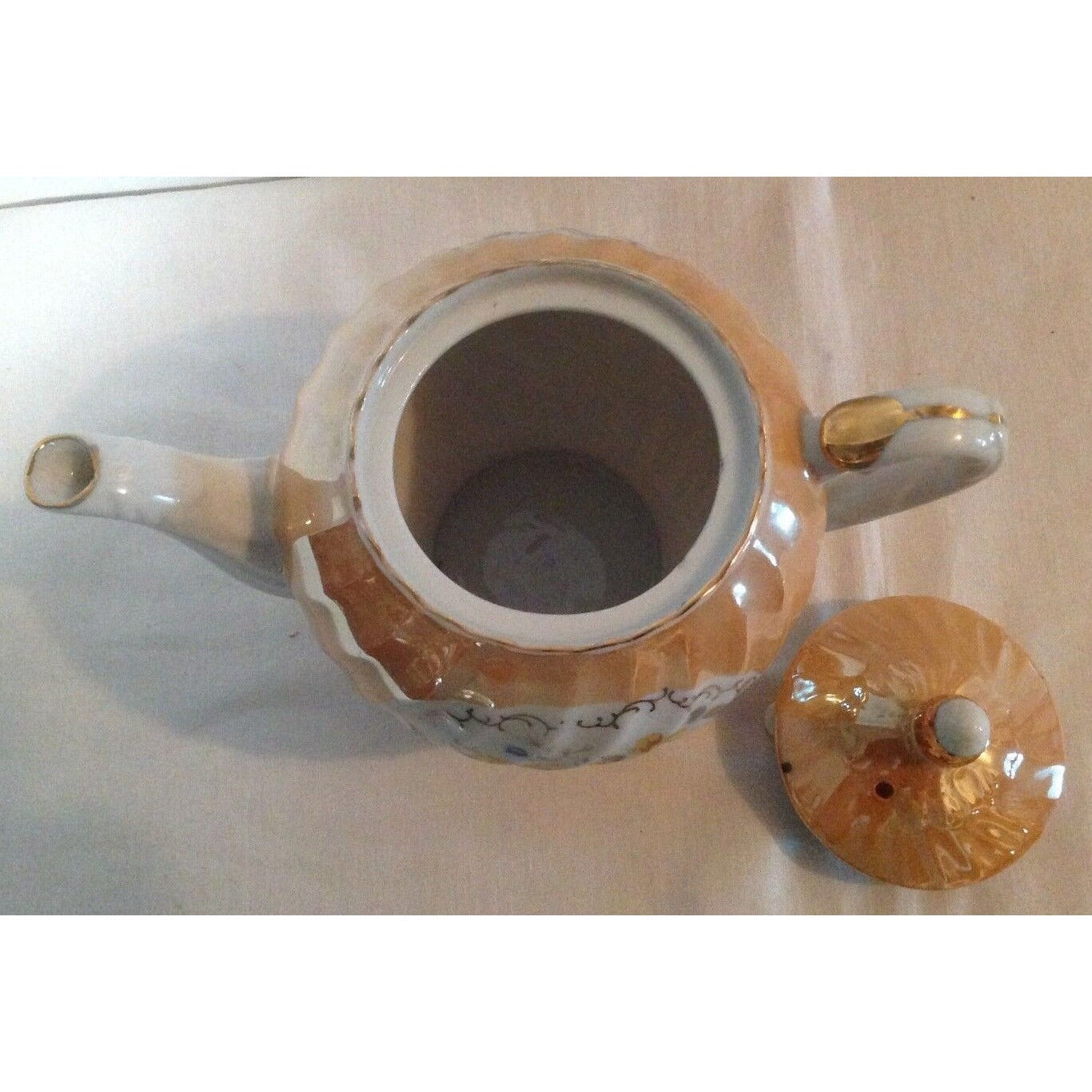 Tea pot Painted Textured Lid made in Japan Yellow Roses 6" Tall top Lid 8" wide