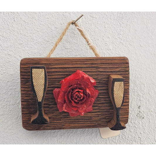 Wine Barrel Wood Sign Champagne Glasses Red Rose Wine Stave Stained Hanger