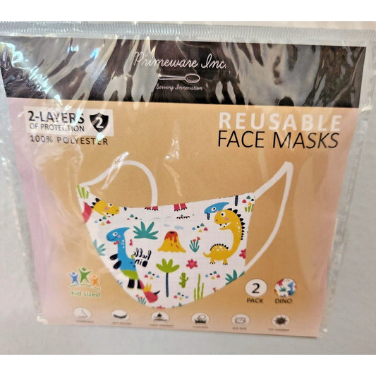 Primeware Mask Dinosaur Design Kids 2 pack 2 layers 100 % Polyester Washable