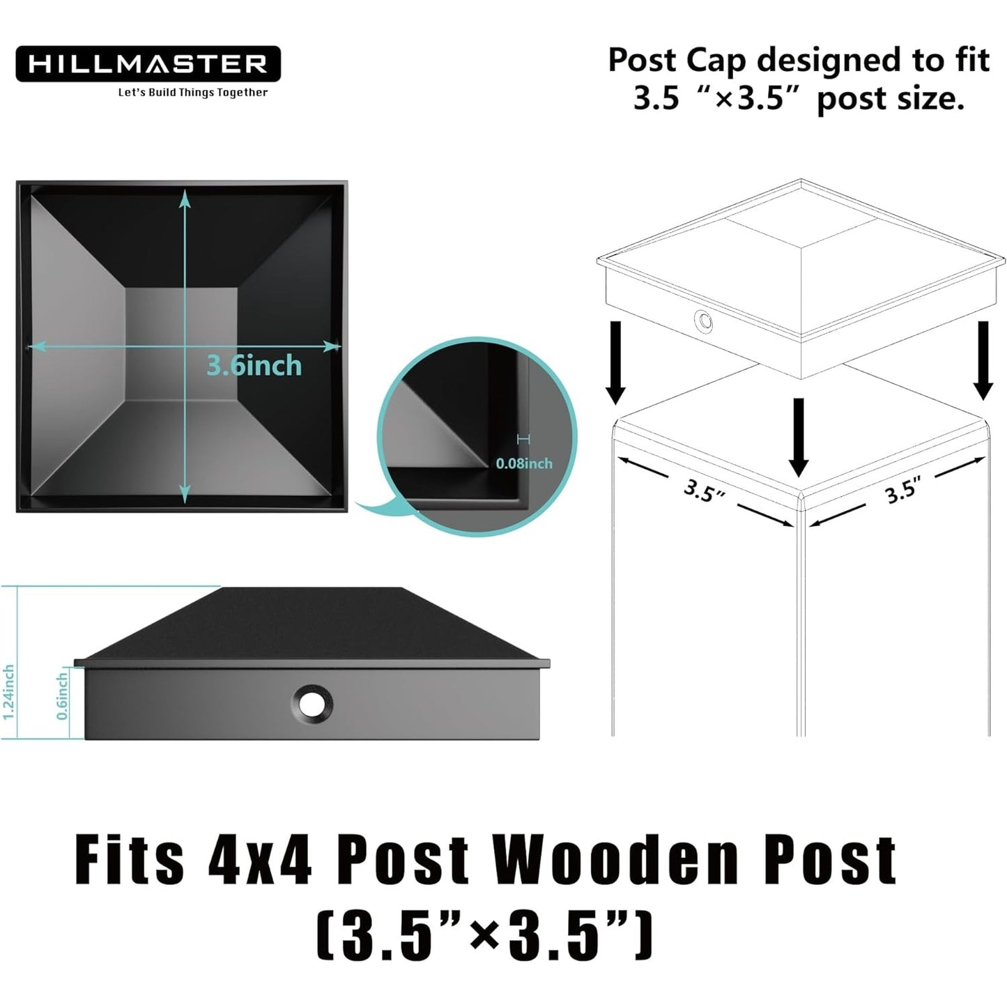 4X4 Post Caps for 3.5inx3.5in Wood Fence Post, Water-Proof UV-Proof Weather Resistance Durable PP Plastic Decking Post Top Cap Cover with Mo