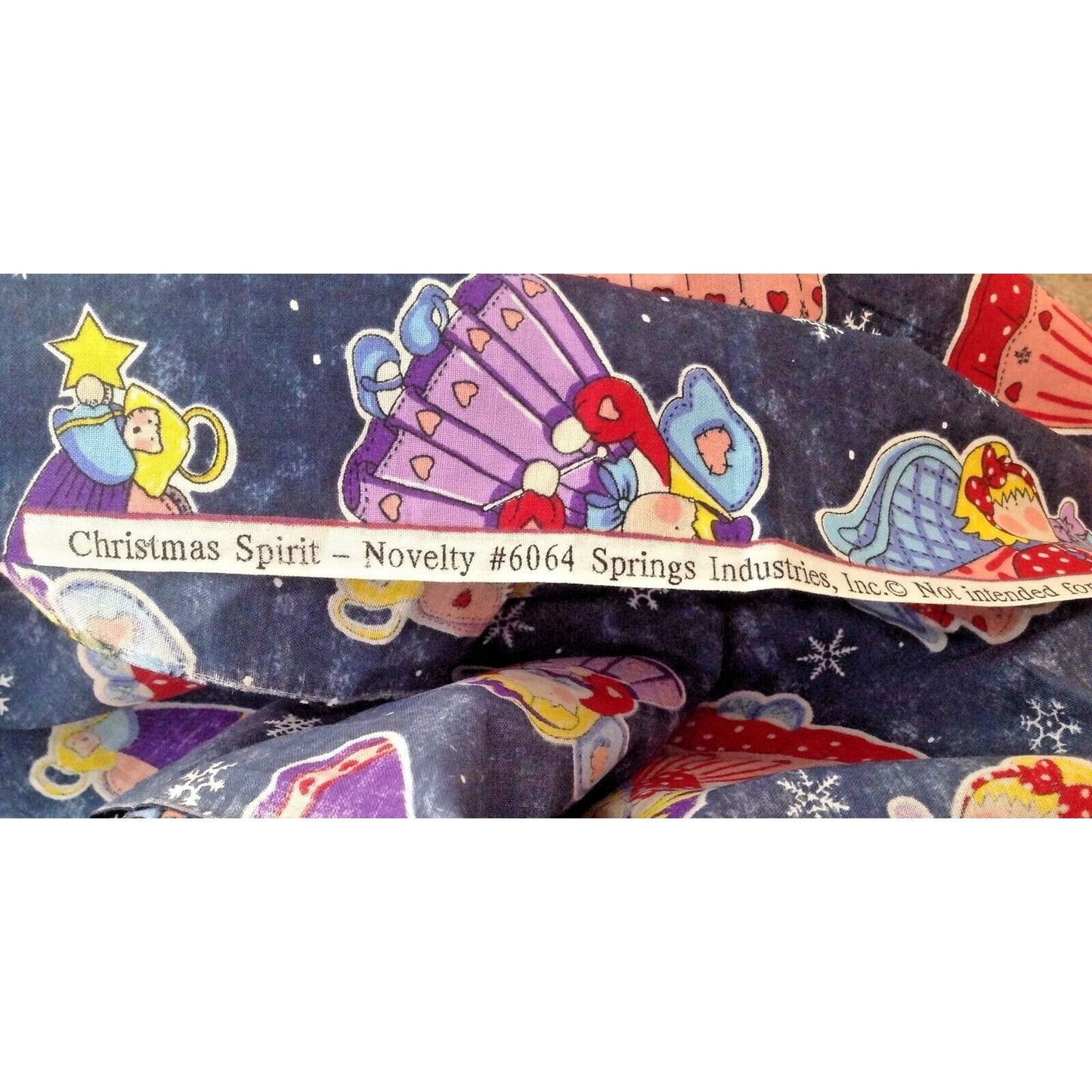 Material Fabric Blue Cotton Christmas Sprit # 6064 45" x 50"  Spring Industries