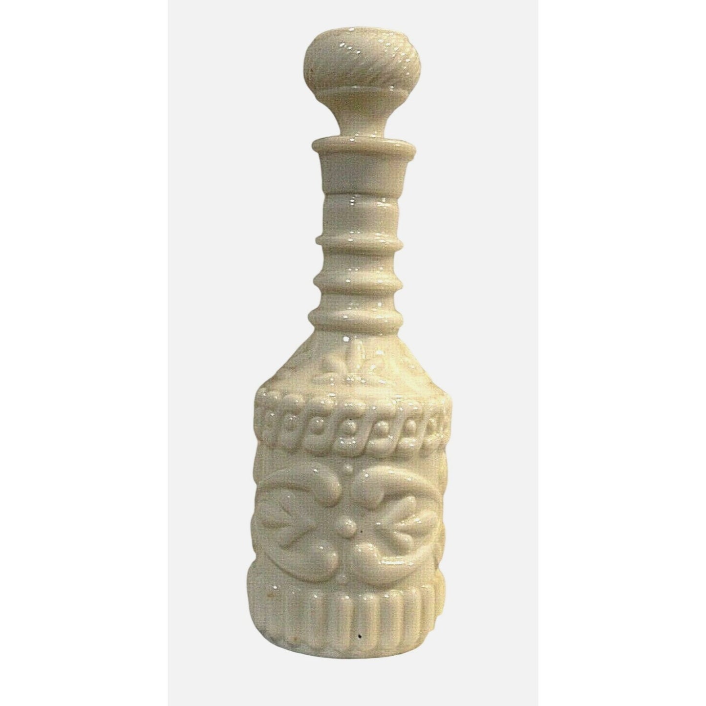 Liquor Bottle White Milk Glass with Cork Stopper 12" Tall KY DR8 230  119 3 09