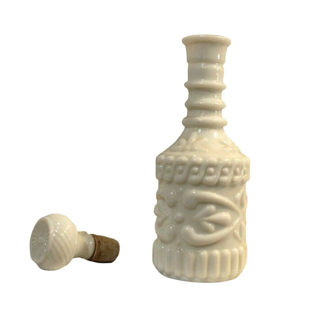 Liquor Bottle White Milk Glass with Cork Stopper 12" Tall KY DR8 230  119 3 09