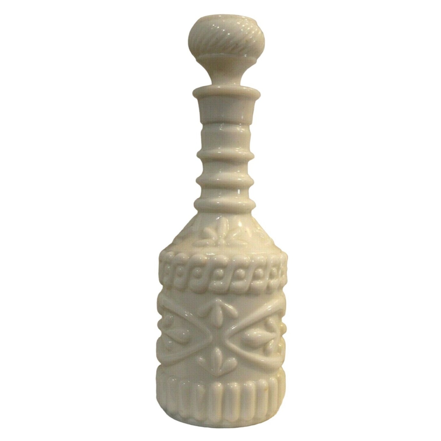 Liquor Bottle White Milk Glass with Cork Stopper 12" Tall KY DR8 230  119 3 09