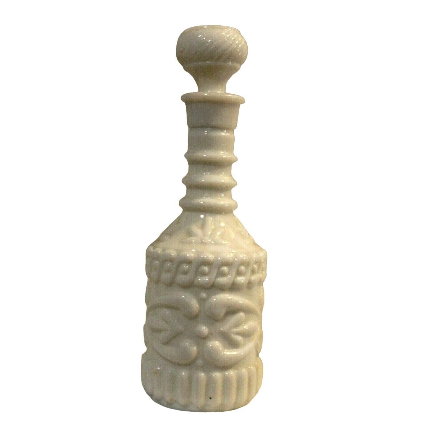 Liquor Bottle White Milk Glass with Cork Stopper 12" Tall KY DR8 230  119 3 09