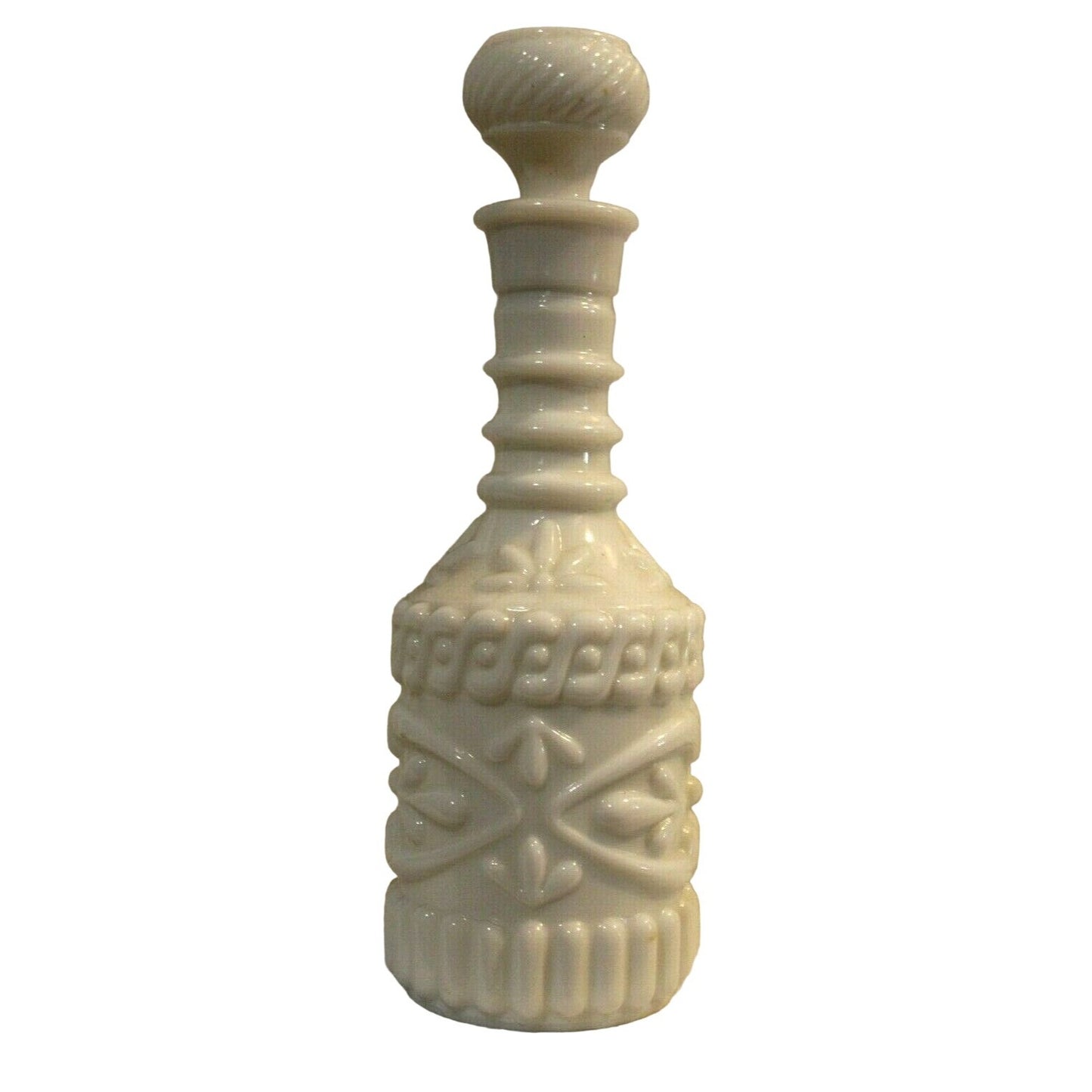 Liquor Bottle White Milk Glass with Cork Stopper 12" Tall KY DR8 230  119 3 09