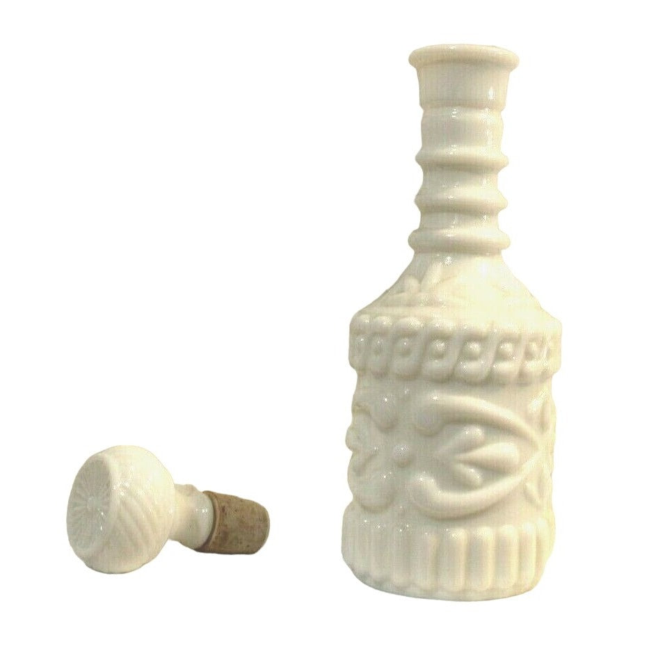 Liquor Bottle White Milk Glass with Cork Stopper 12" Tall KY DR8 230  119 3 09