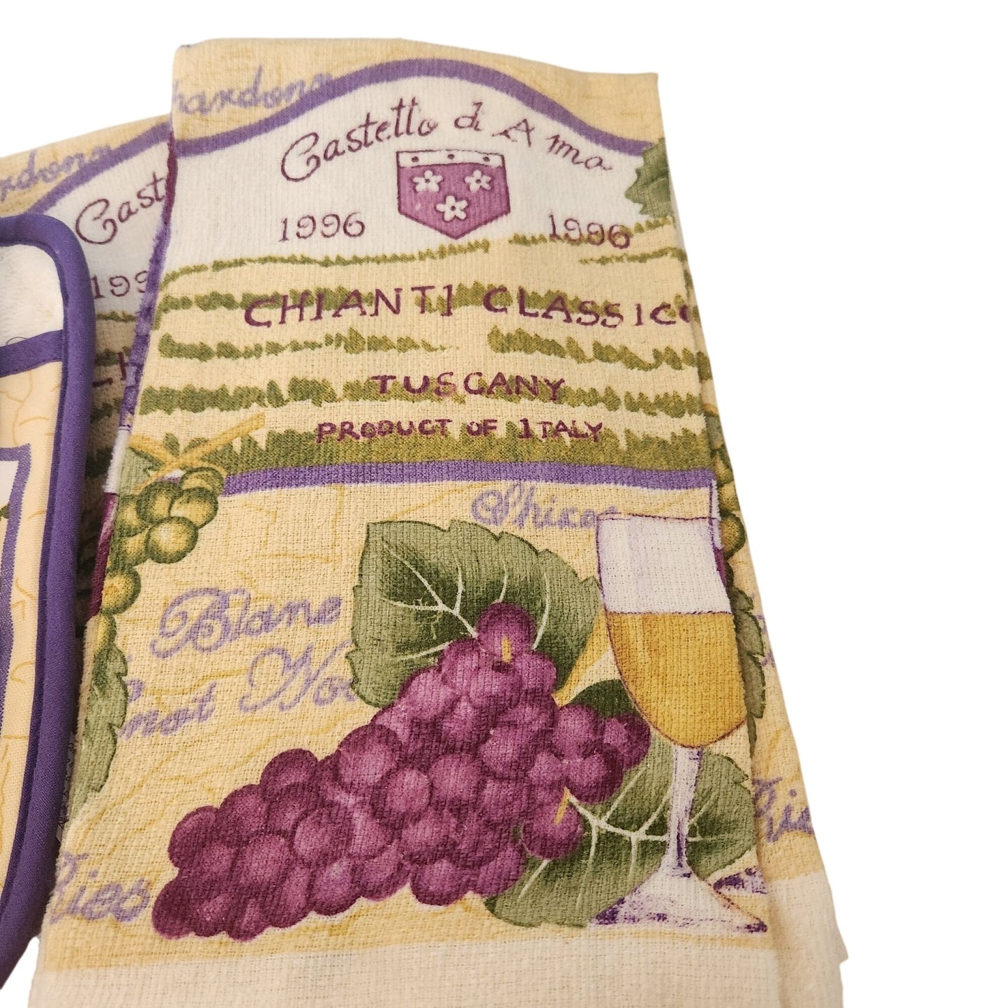 Kitchen Towel 5 Piece Set hOme Castetto 1996  2 Towels,  2 Pot Holders, 1 Oven Mitt