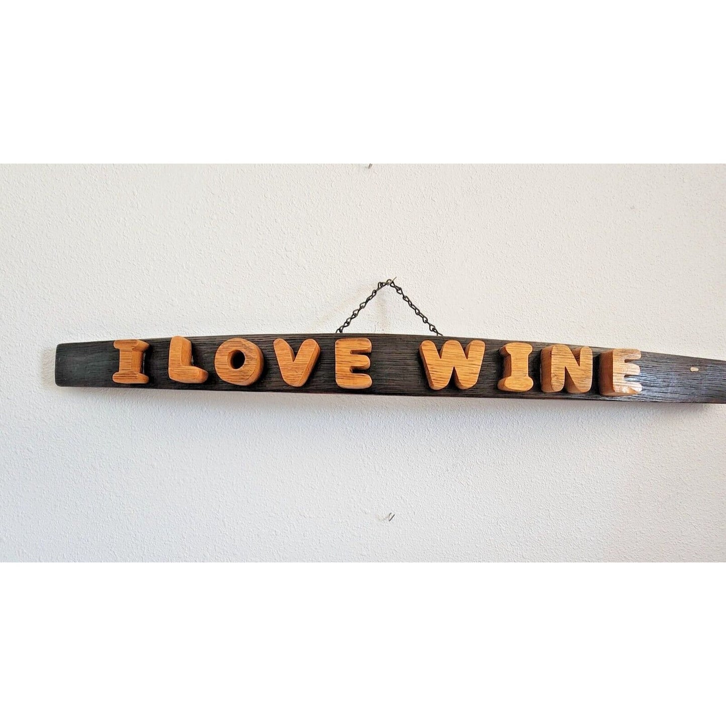 Wood Sign Wine Stave says "I Love Wine "  Letters Cut from Wine Stave Toasted