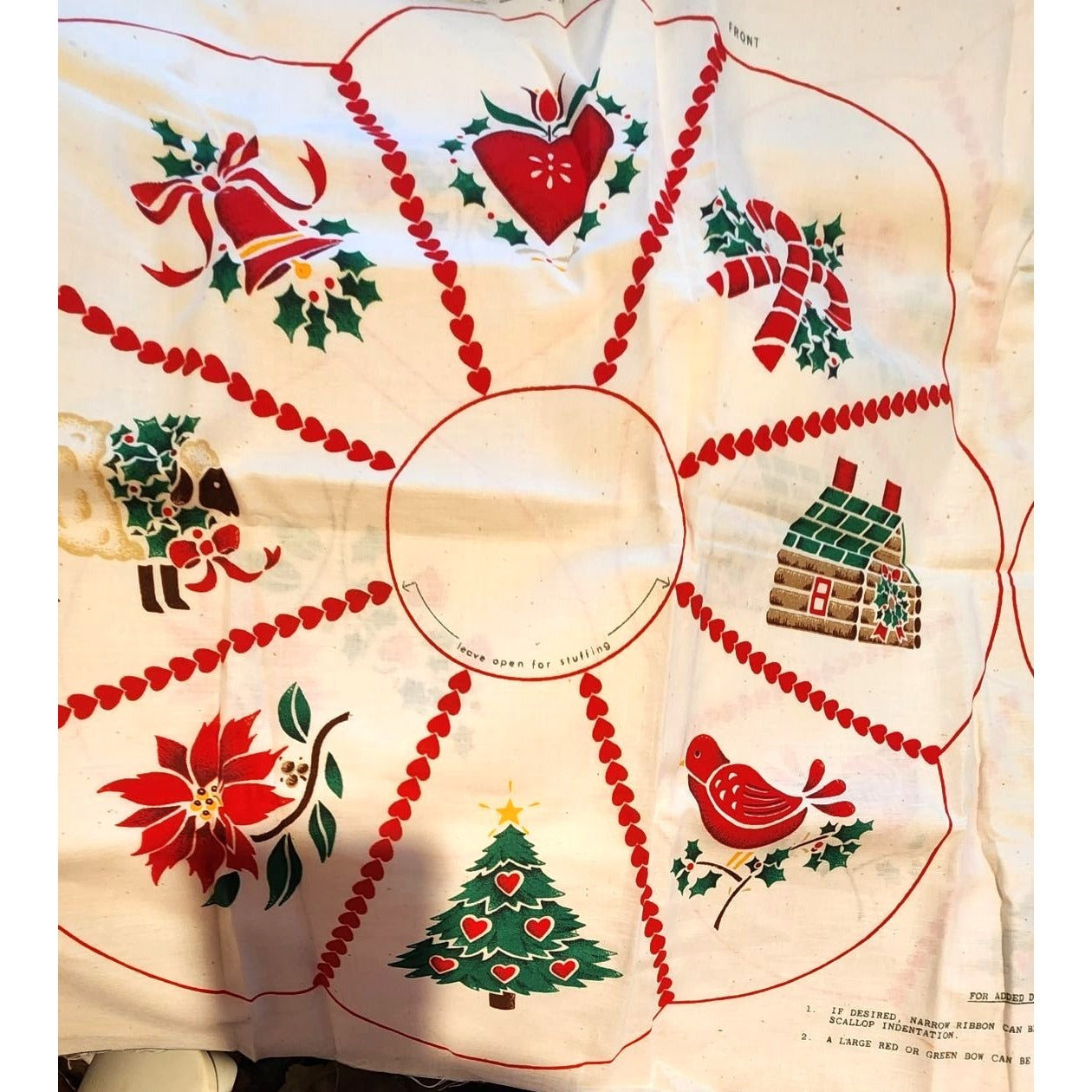 Craft Pattern Stencil Wreath Pillow Cranston Printworks 18" x 40" White Tree Bell Sheep Bird Heart Log Cabin Candy Canes Flower