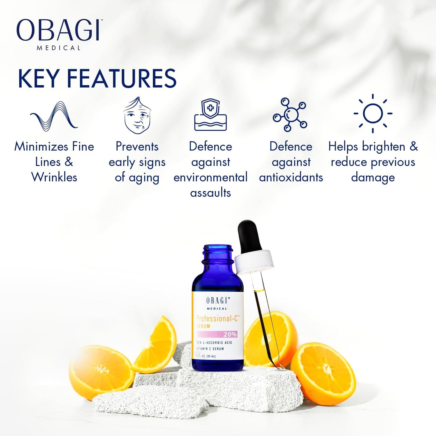 Obagi Professional C Serum 20%, Vitamin C Facial Serum with Concentrated 20% L Ascorbic Acid for Normal to Oily Skin, 0.42 Fl Oz (Small 12.