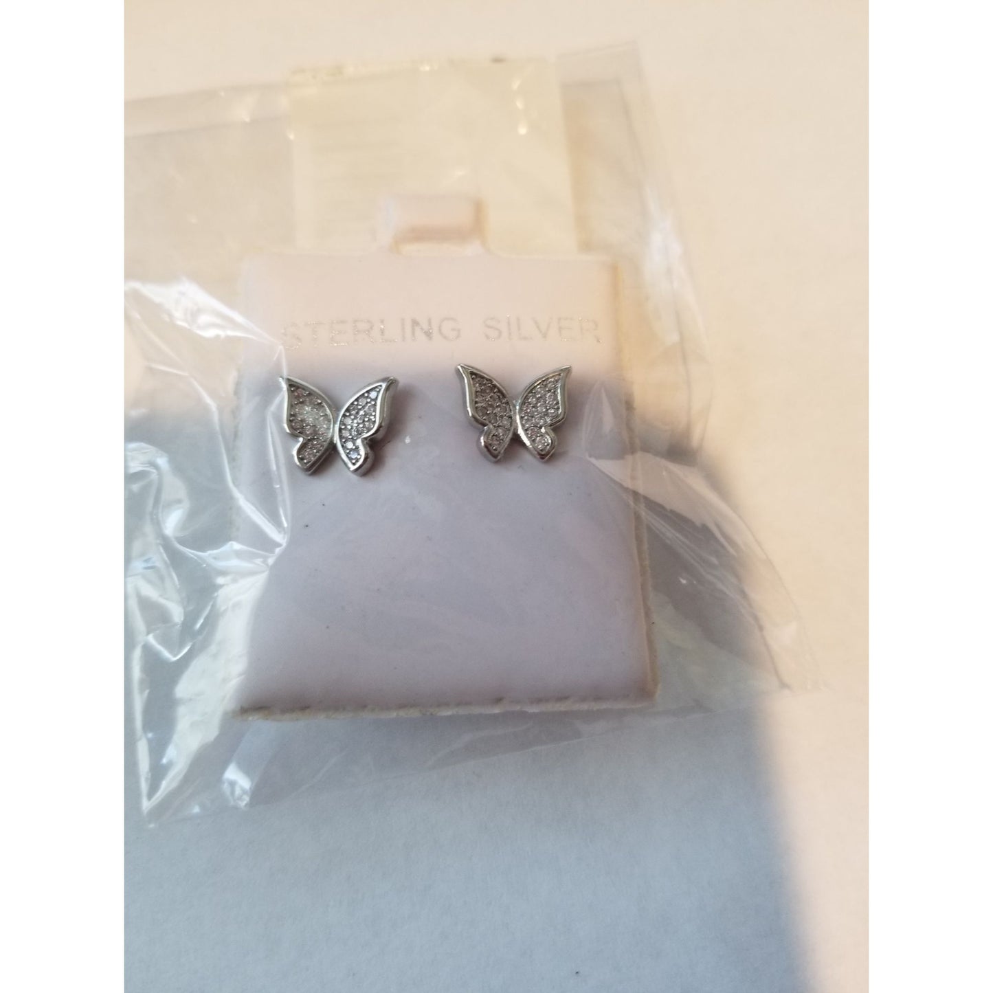 Earrings Butterfly's Cubic Zirconia 925 Sterling Silver  1" x 1"