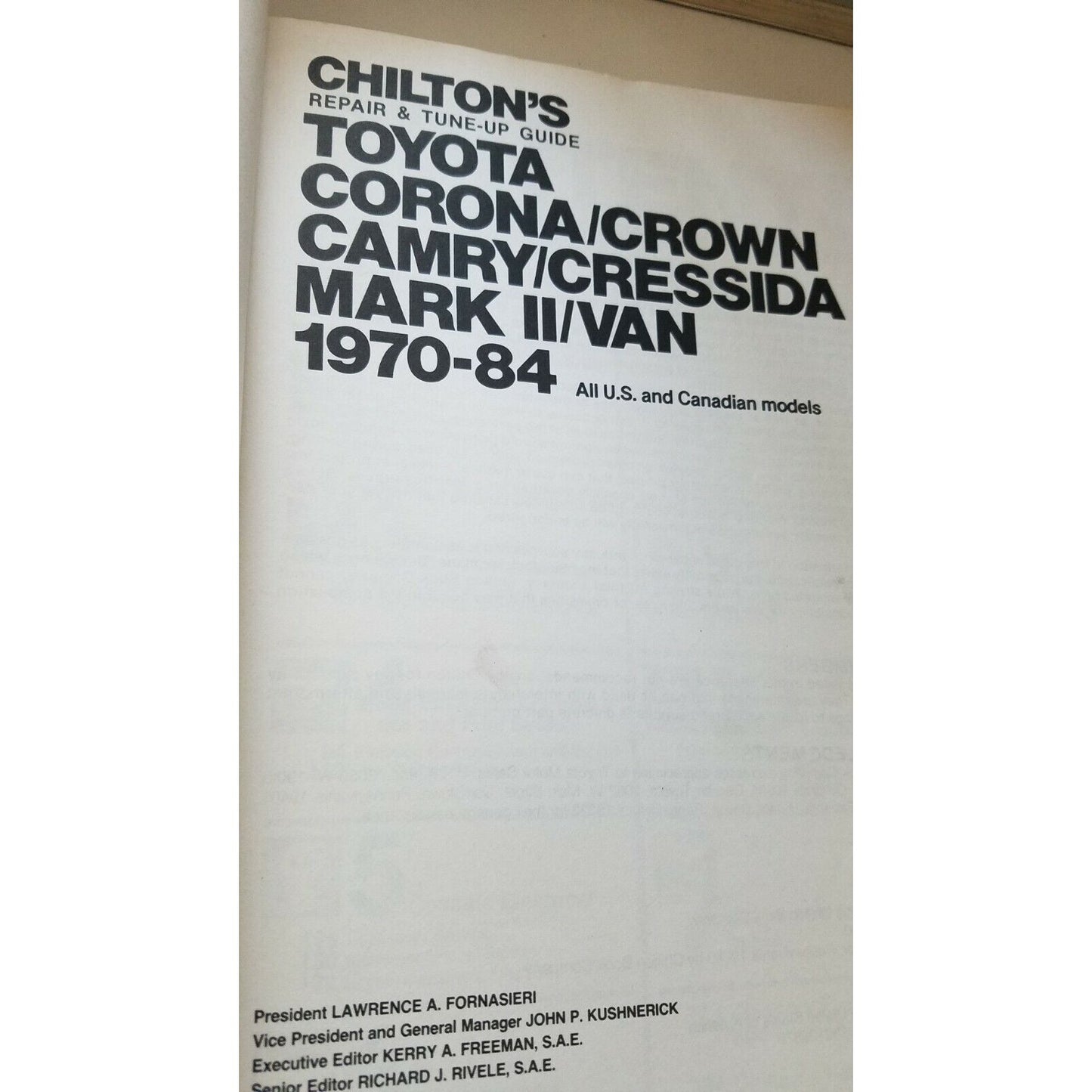 Book Chilton's Toyota Corona Crown Camry Cressida Mark II Van Repair & Tune-Up