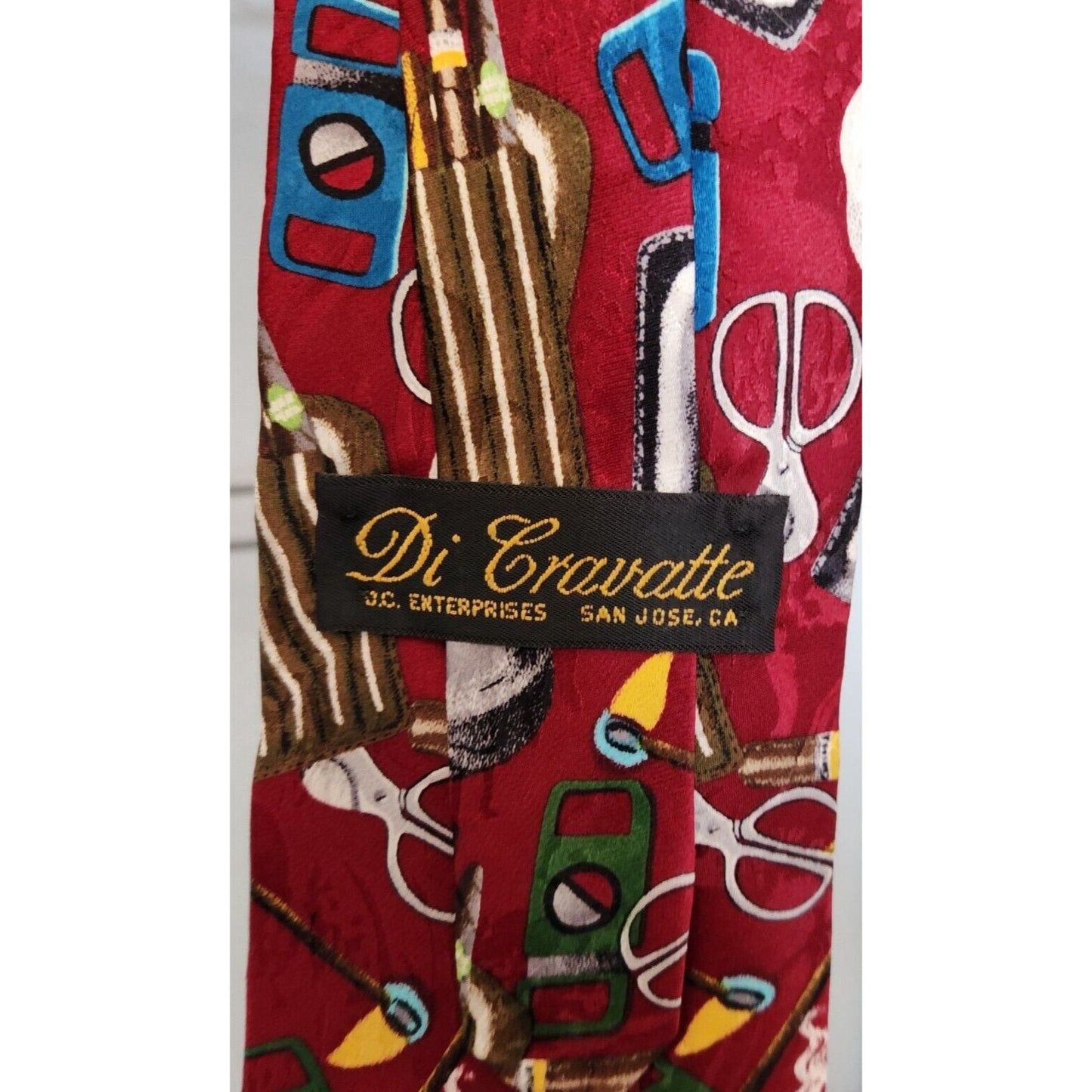 Silk Tie Brand Di Cravatte Red Cigars Tools  Cutter  56" x 4"  100% Silk