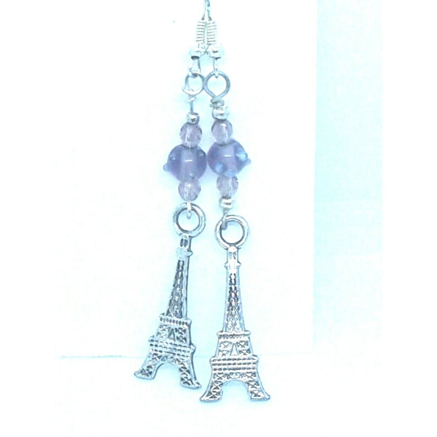 Earrings Paris Eiffel Tower 1 " Charm Brown Silver Beads Sterling Hook