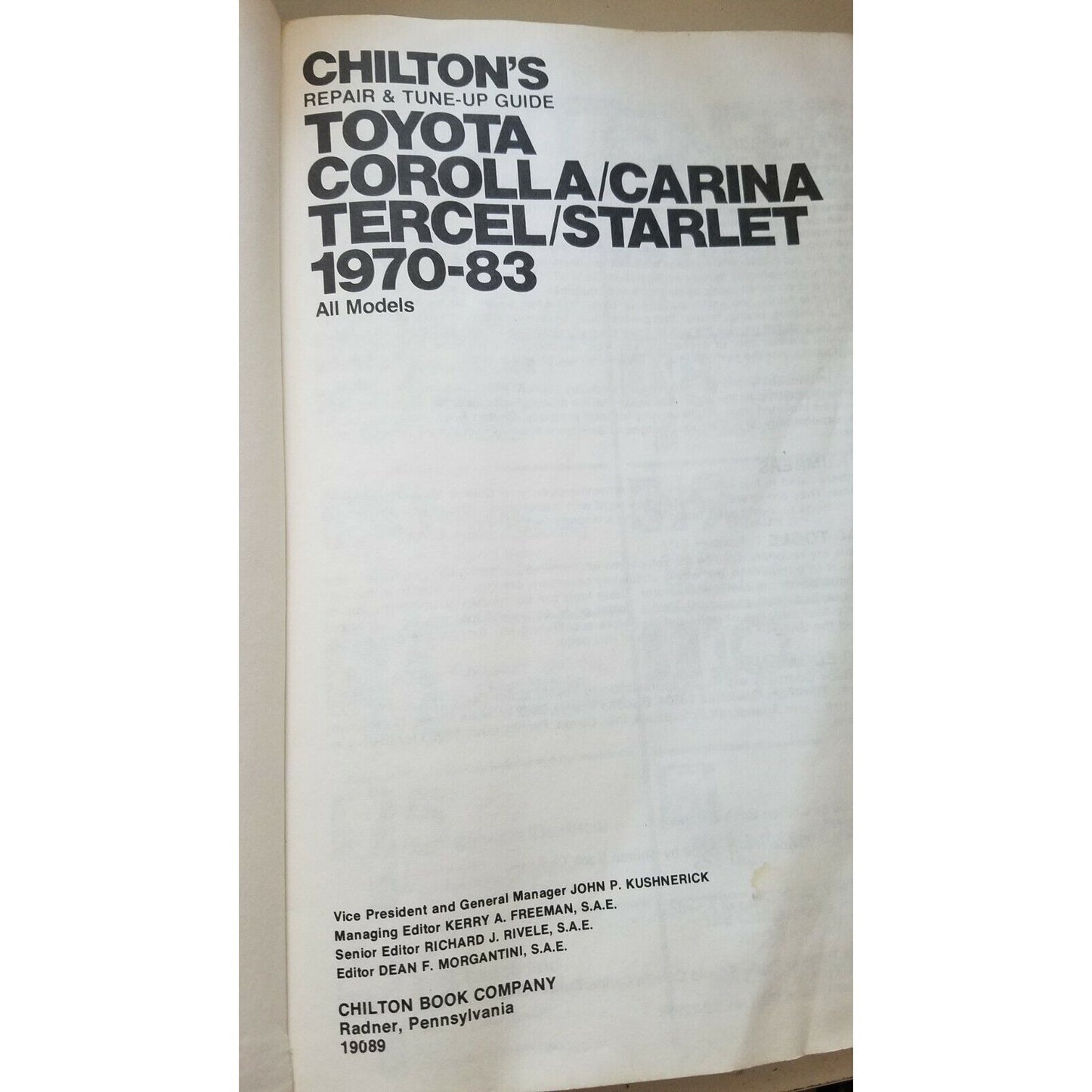 1970 -1983  Chilton's Toyota Corolla Carina Tercel Starlet  All Models Repair