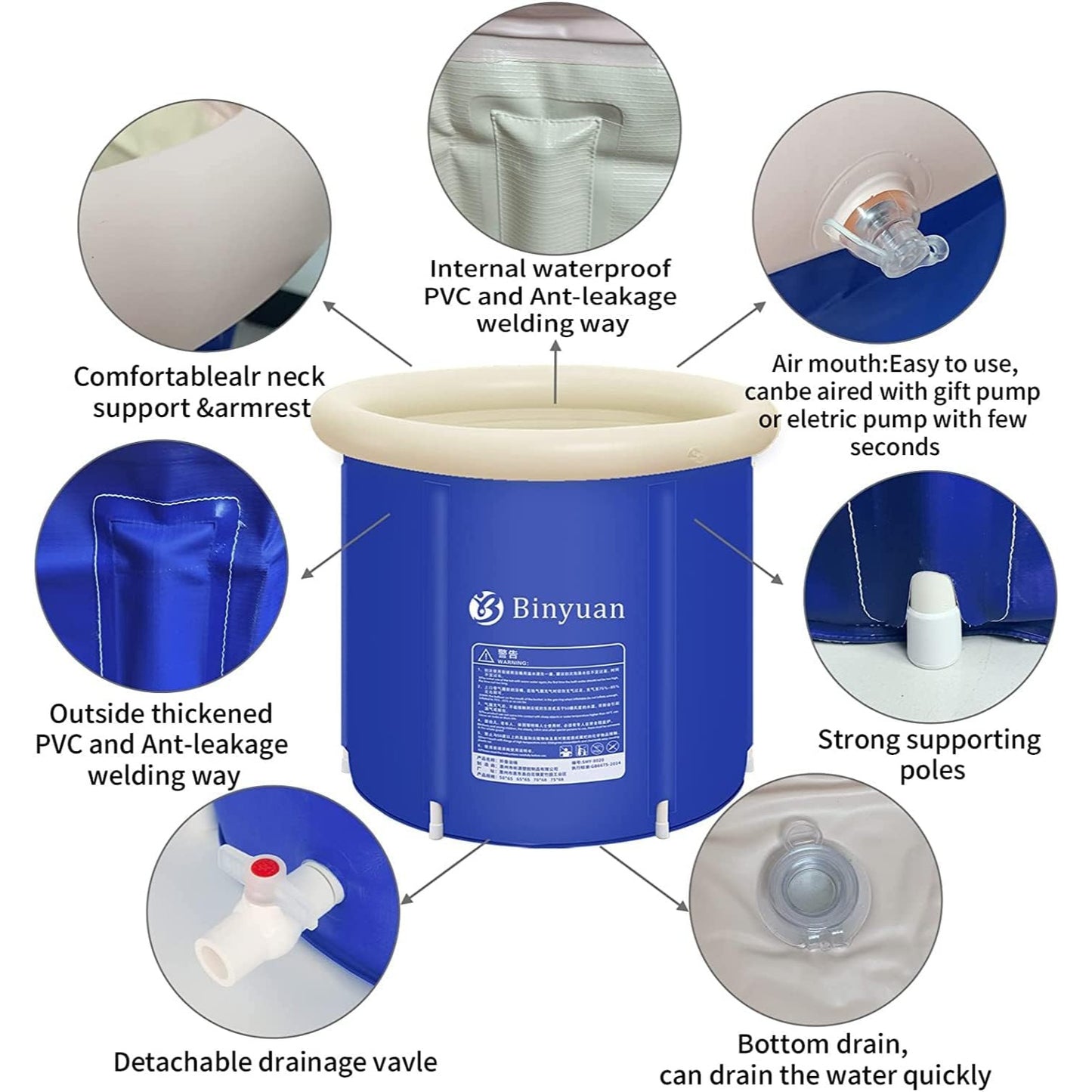 Huizhou binyuan  Portable Bathtub  Foldable Large Ice Bath Tub Outdoor  Cold Water Therapy Recovery Plunge Tub Ice Barrel I