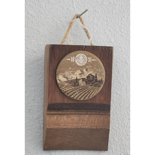 Wine Barrel Wood Sign Vineyard 1871 Button  Wine Stave Stained Hanger