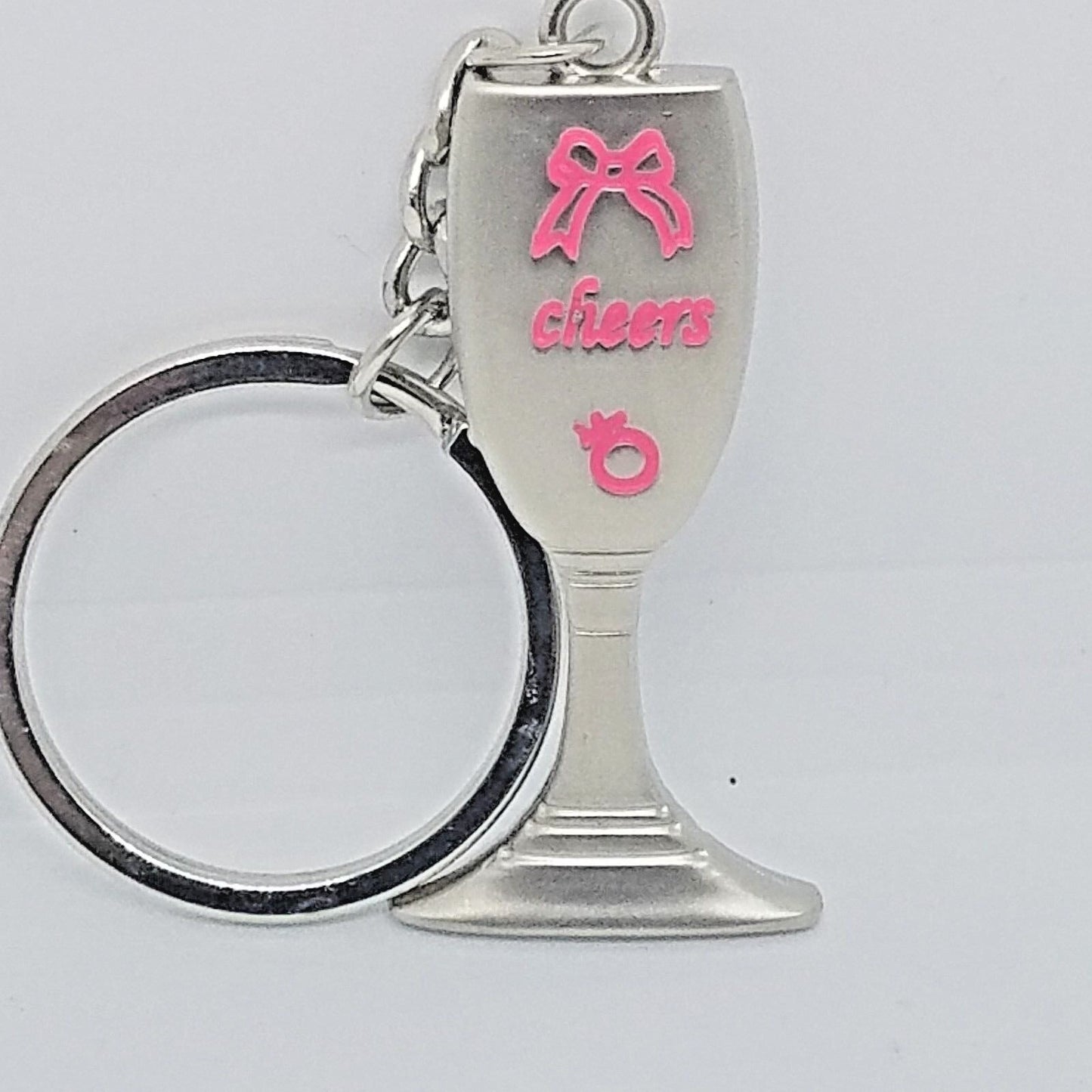 Key Chain Wine Glass Shaped Pink Accent Bow Cheers Female Sign Gift Wedding 2"