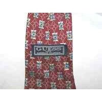 Tie Guess Made in Italy Red White Blue Flower Geometric Shape Silk 58" L  4 "W