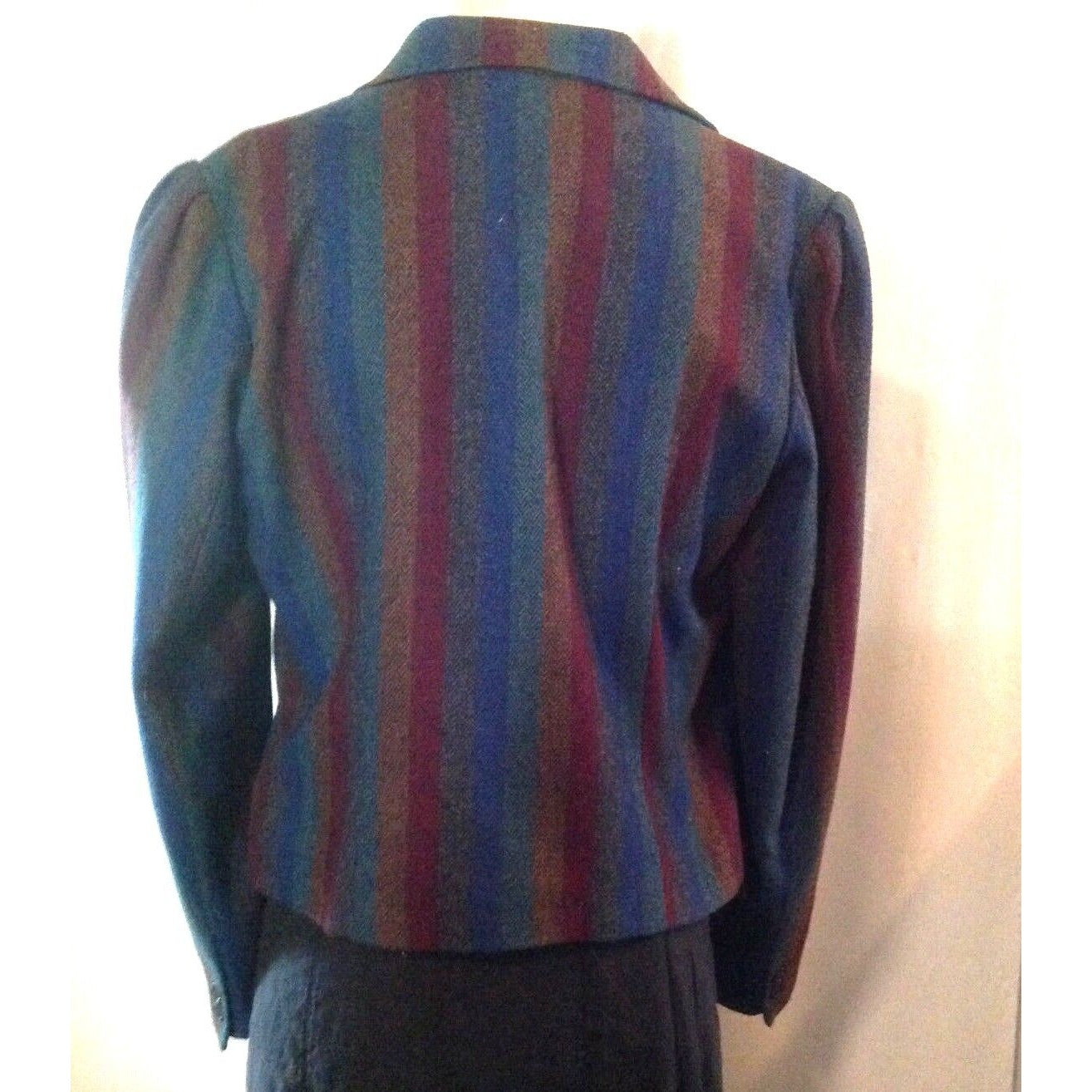 Jacket Women Swingles Size 13/14 Red Brown Blue Striped Long Sleeves Lined