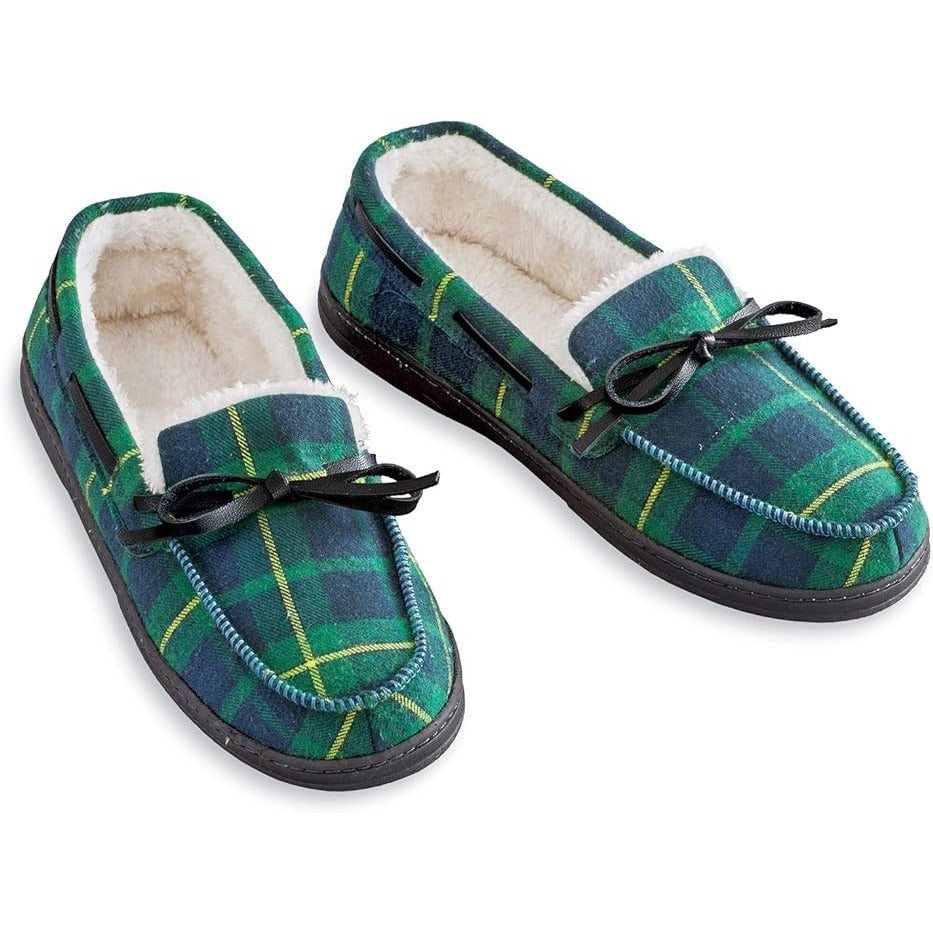 Cozee Corner Super Soft Plaid Plush Lining Durable Moccasin Slippers | For Indoor, Outdoor Use | Flexible Soles | Non Slip Design | Synth