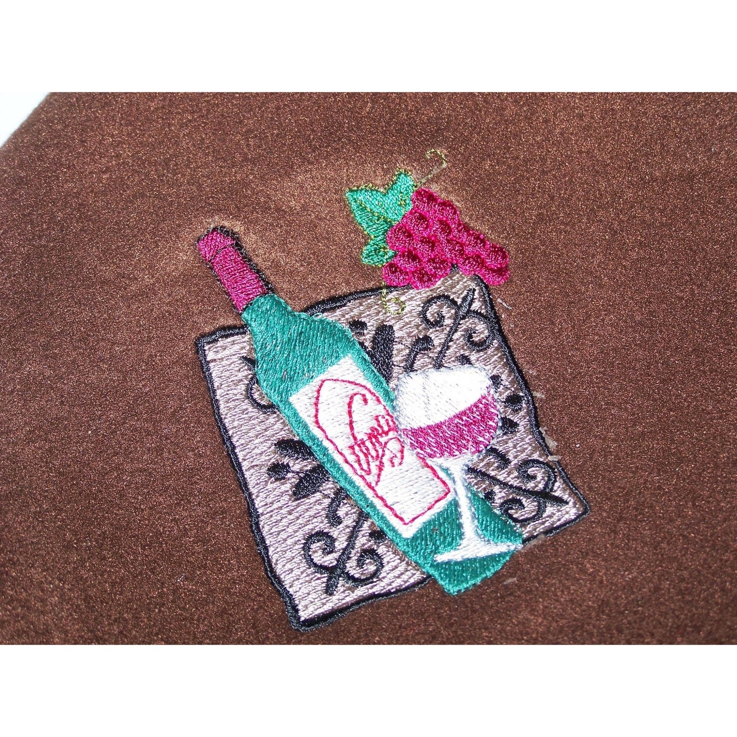 Embroidered Blanket Brown  48" x 66" Fleece Wine Bottles Signs 4 Corners