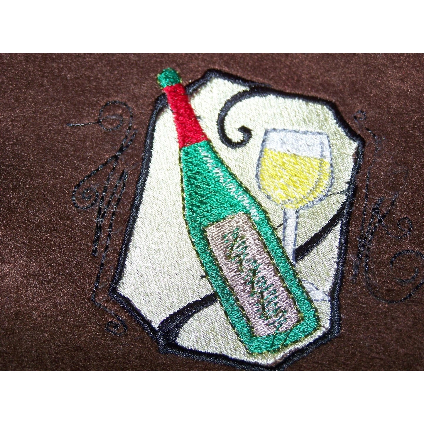 Embroidered Blanket Brown  48" x 66" Fleece Wine Bottles Signs 4 Corners