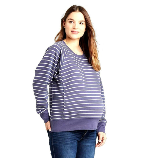 Sweatshirt Isabel Maternity Size M Blue White Striped Pullover 100% Cotton