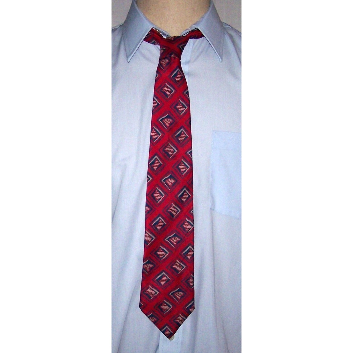 Tie Men's 100% Italian Silk Neck Tie Avanti California Red Geometric shapes Blue