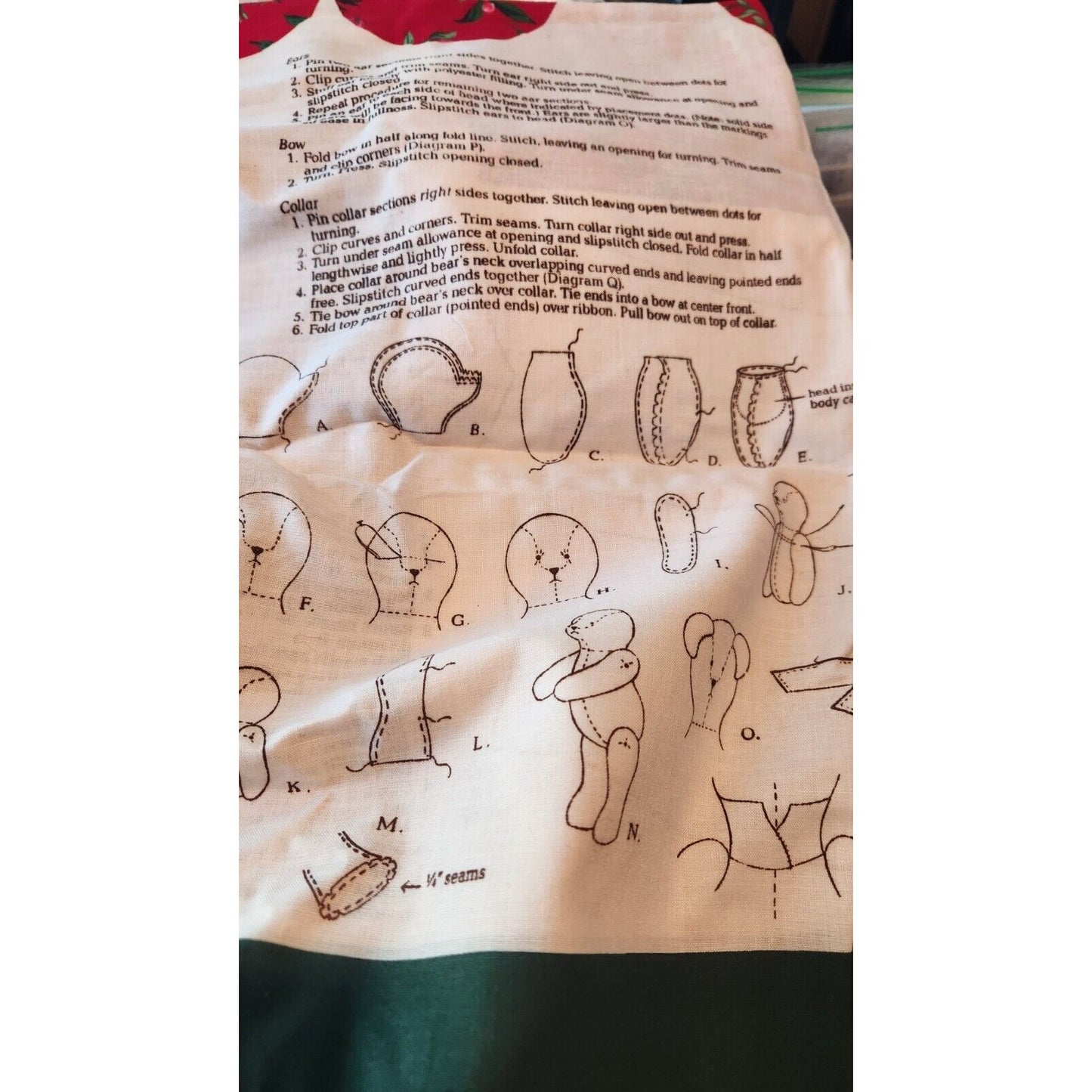 Material Fabric Christmas Santa Bear in Chimney Pattern Instructions