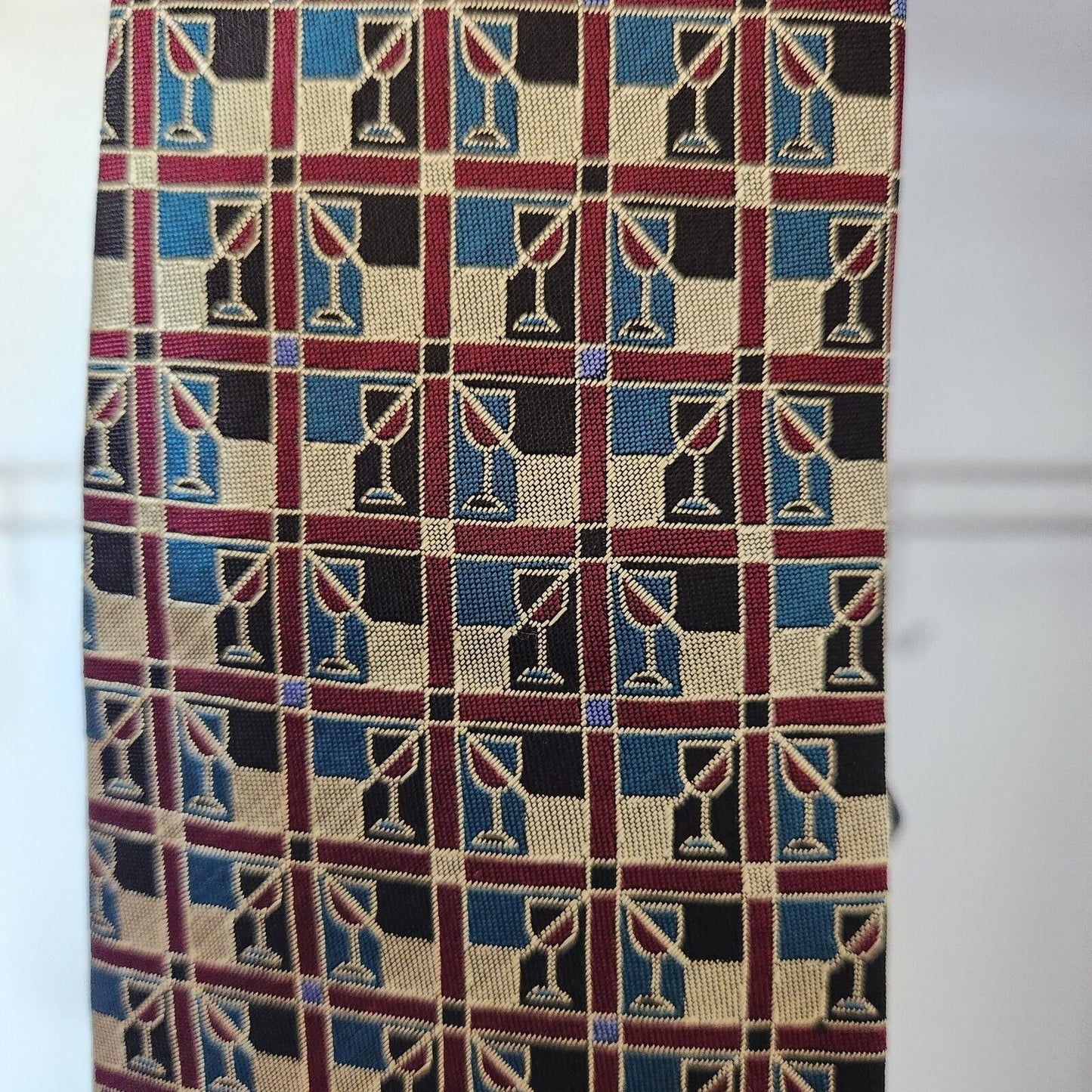 Silk Tie Brand Dino Carlotti Red Stacked Wine Glasses 56" x 4"  100% Silk