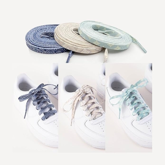 SUNBORRY 3 Pairs Flat Beige and Blue 48"/54" Fun Pattern Shoelaces for Sneakers