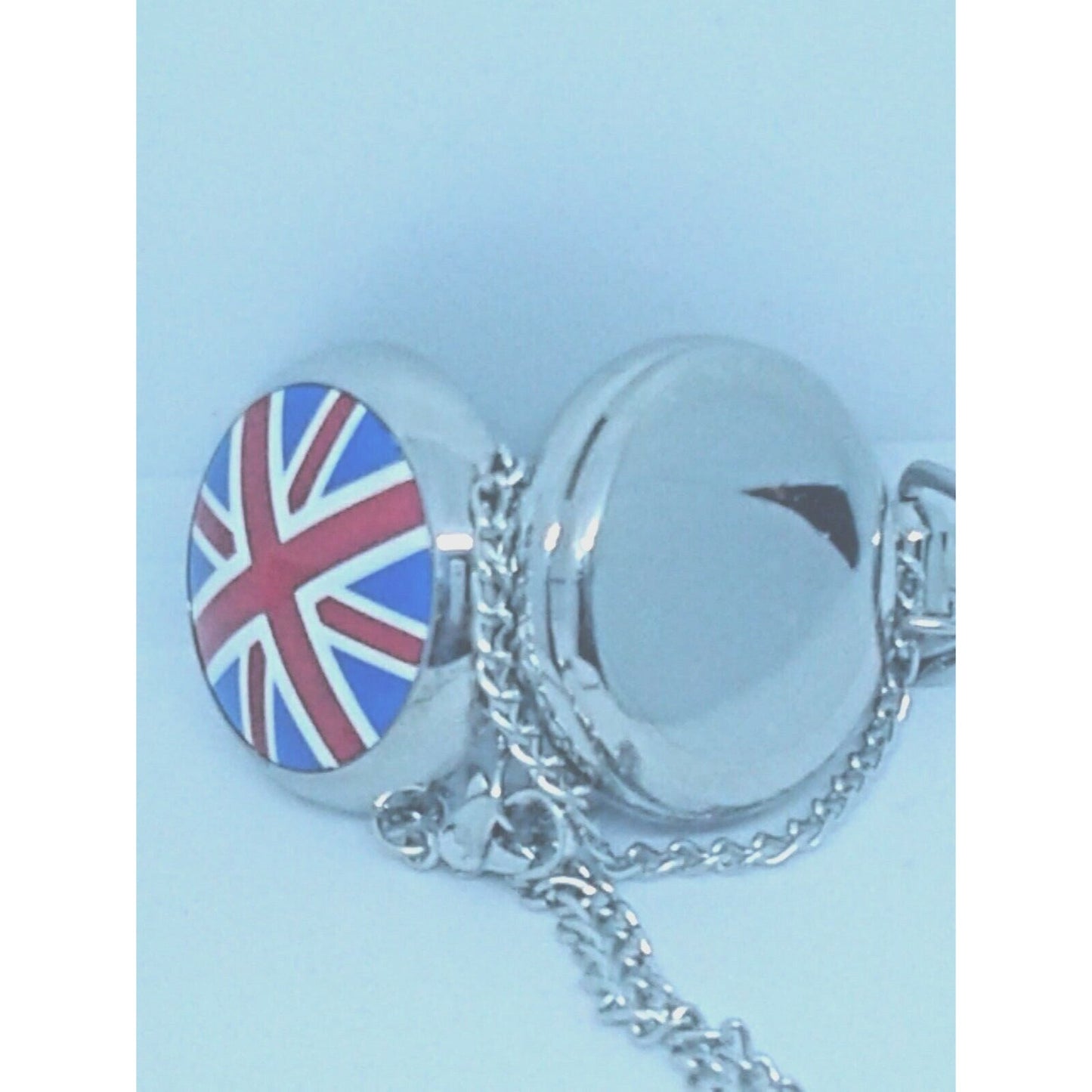 Watch Silver Necklace Locket Pocket Watch Style Mirror British Flag 30" Chain