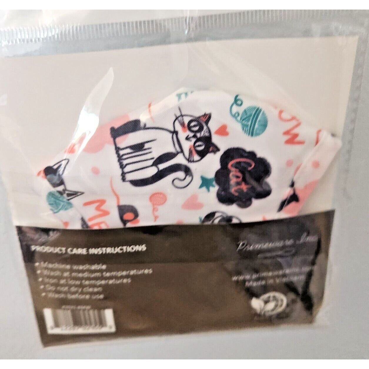 Primeware Mask Meow Cats Design Kids 2 pack 2 layers 100 % Polyester Washable